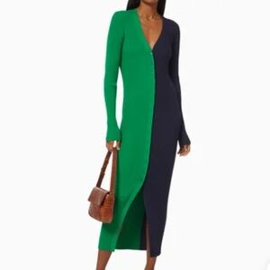 STAUD Green and Black Long Sleeve Dress